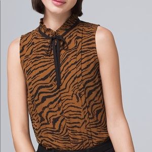 WHBM TIGER-PRINT TIE-NECK BLOUSE, Size: L NWT!!